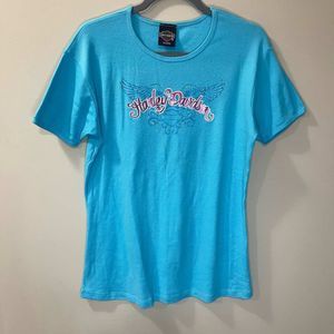 Light Blue Harley-Davidson T shirt with Pink logo